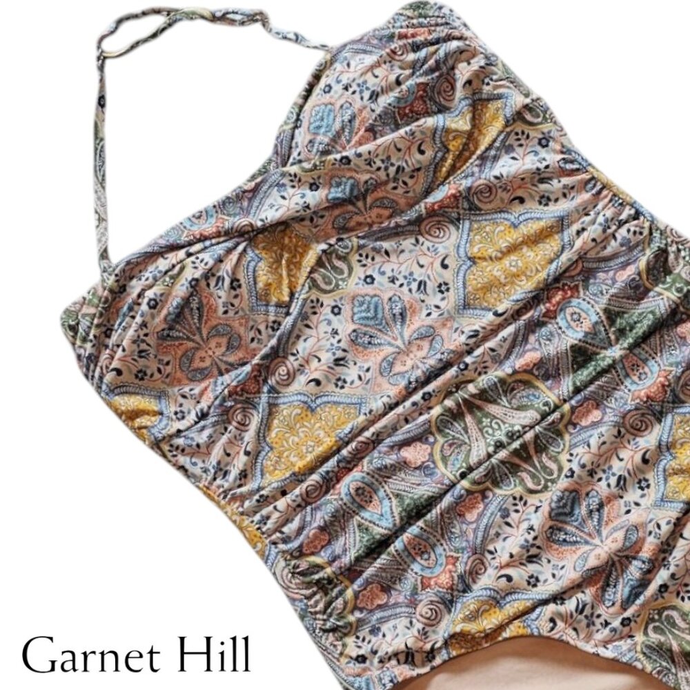Garnet Hill Paisley One-Piece Swimsuit in Beige, Gold, Blue